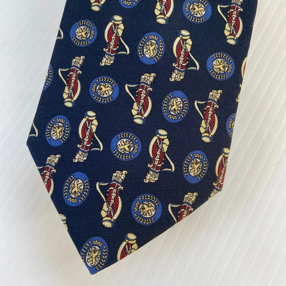 Tommy Hilfiger Navy Blue Green Golf Club Silk Mens Tie